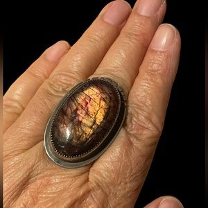 by SaraatMidnight  One of a kind Fiery Red & Gold Labradorite Ring 7.75-8